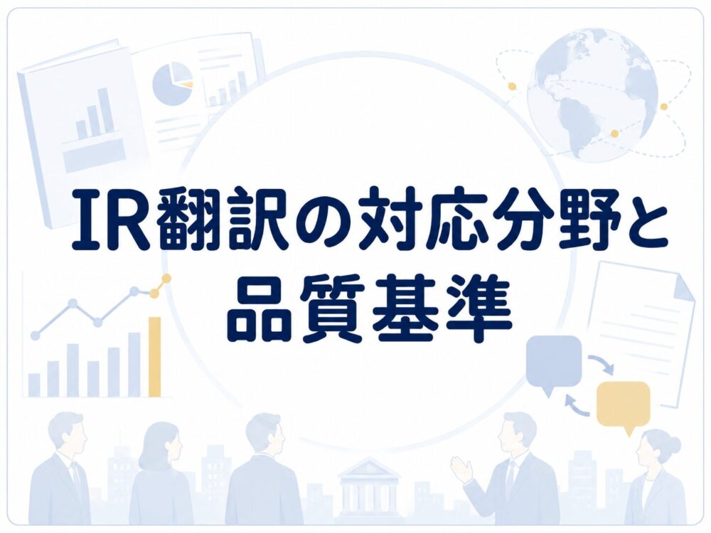 IR翻訳の対応分野と品質基準を表したアイキャッチ画像
