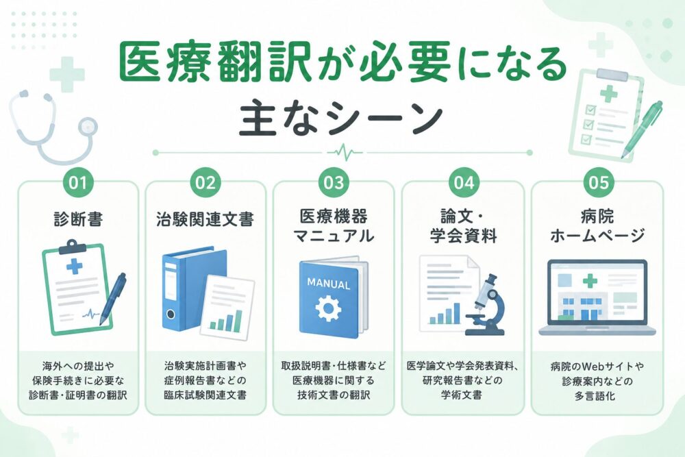 医療翻訳が必要になる主なシーンの図解