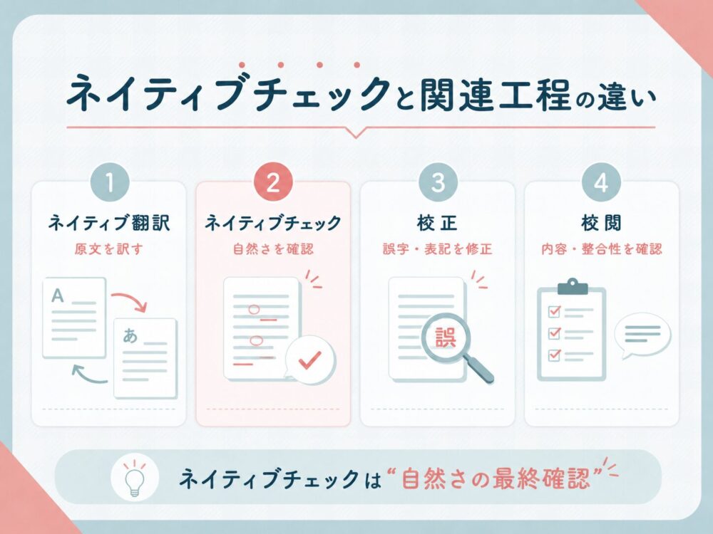 ネイティブチェックとネイティブ翻訳・校正・校閲の違いを比較した図解