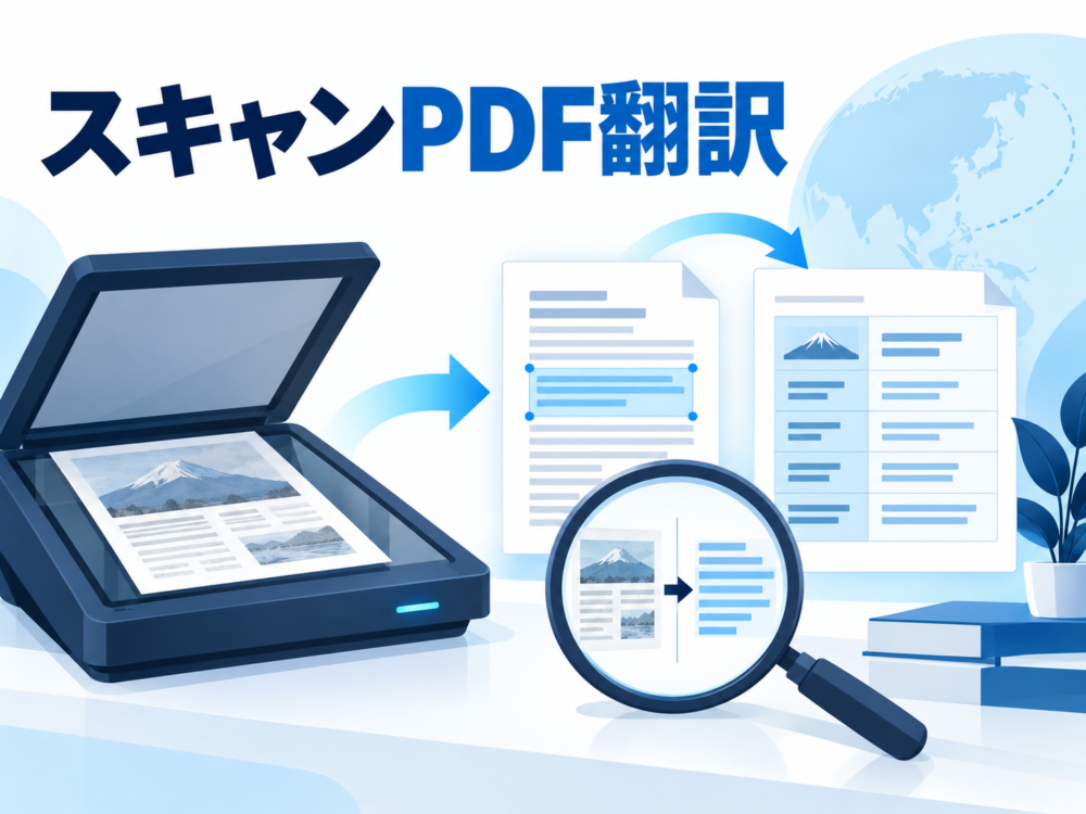 スキャンPDF翻訳の主題を示す記事のアイキャッチ