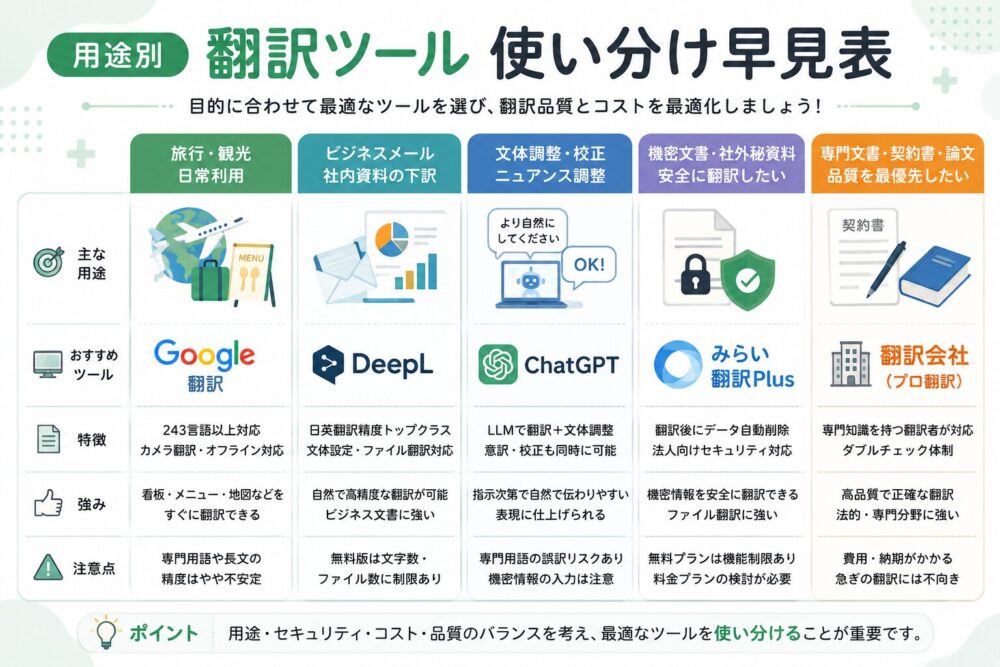 翻訳サイトや翻訳ツールの用途別おすすめ比較表